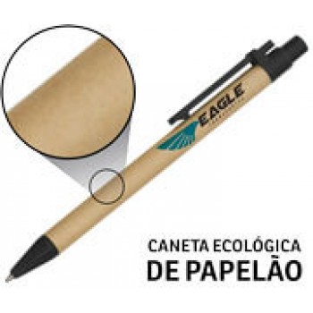 CANETAS PERSONALIZADAS IMPRESSÃO COLORIDA ECOLÓGICAS PAPELÃO PRETA 50 un. - Colorido frente e verso