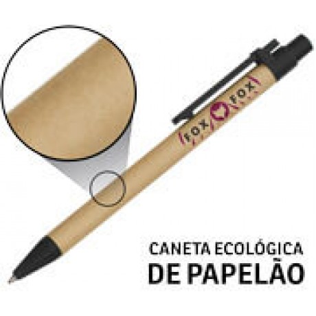 CANETAS PERSONALIZADAS IMPRESSÃO COLORIDA ECOLÓGICAS PAPELÃO PRETA Colorido frente e verso - 25 un.