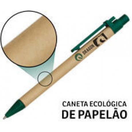 CANETAS PERSONALIZADAS IMPRESSÃO COLORIDA ECOLÓGICAS PAPELÃO VERDE Colorido frente - 100 un.