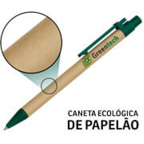 CANETAS PERSONALIZADAS IMPRESSÃO COLORIDA ECOLÓGICAS PAPELÃO VERDE Colorido frente e verso - 10 un.