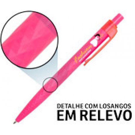CANETAS PERSONALIZADAS IMPRESSAO COLORIDA PLASTICAS ATRATIVE ROSA PINK Colorido frente - 25 un.