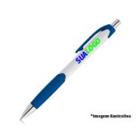 CANETAS PERSONALIZADAS IMPRESSAO COLORIDA PLASTICAS CARIBE WHITE AZUL Colorido frente - 10 un.