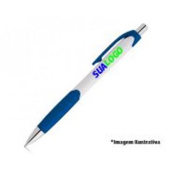 CANETAS PERSONALIZADAS IMPRESSAO COLORIDA PLASTICAS CARIBE WHITE AZUL Colorido frente - 250 un.