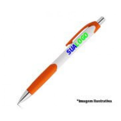 CANETAS PERSONALIZADAS IMPRESSÃO COLORIDA PLÁSTICAS CARIBE WHITE LARANJA Colorido frente - 10 un.