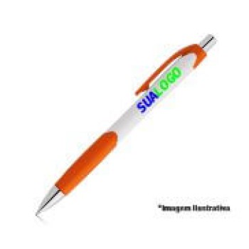 CANETAS PERSONALIZADAS IMPRESSÃO COLORIDA PLÁSTICAS CARIBE WHITE LARANJA Colorido frente - 10 un.