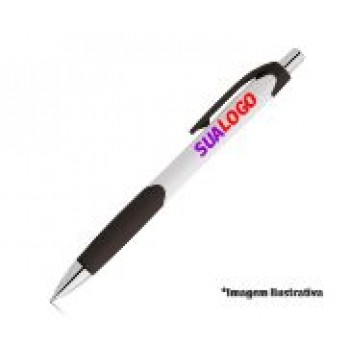 CANETAS PERSONALIZADAS IMPRESSAO COLORIDA PLASTICAS CARIBE WHITE PRETO Colorido frente - 10 un.