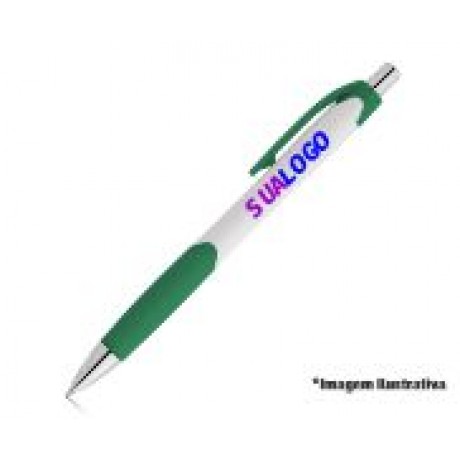 CANETAS PERSONALIZADAS IMPRESSAO COLORIDA PLASTICAS CARIBE WHITE VERDE Colorido frente - 50 un.