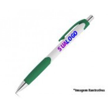 CANETAS PERSONALIZADAS IMPRESSAO COLORIDA PLASTICAS CARIBE WHITE VERDE Colorido frente - 10 un.