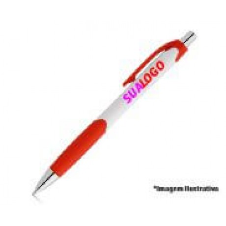 CANETAS PERSONALIZADAS IMPRESSÃO COLORIDA PLÁSTICAS CARIBE WHITE VERMELHA Colorido frente e verso - 50 un.