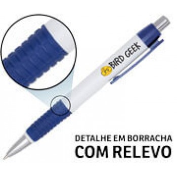 CANETAS PERSONALIZADAS IMPRESSAO COLORIDA PLASTICAS COMERCIAL AZUL Colorido frente - 10 un.