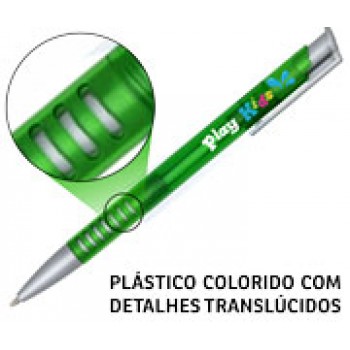 CANETAS PERSONALIZADAS IMPRESSAO COLORIDA PLASTICAS EMPRESARIAL VERDE Colorido frente - 10 un.