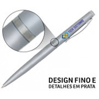 CANETAS PERSONALIZADAS IMPRESSAO COLORIDA PLASTICAS EXECUTIVA PRATA Colorido frente - 50 un.