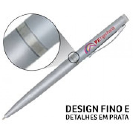 CANETAS PERSONALIZADAS IMPRESSAO COLORIDA PLASTICAS EXECUTIVA PRATA Colorido frente - 25 un.