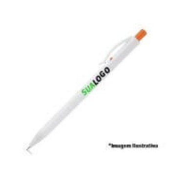 CANETAS PERSONALIZADAS IMPRESSÃO COLORIDA PLÁSTICAS LANA WHITE LARANJA Colorido frente e verso - 10 un.