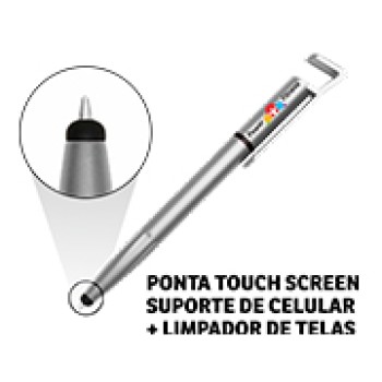 CANETAS PERSONALIZADAS IMPRESSÃO COLORIDA PLÁSTICAS MULTIFUNÇÃO SUPORTE DE CELULAR PRATA Colorido frente - 50 un.