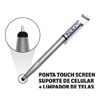 CANETAS PERSONALIZADAS IMPRESSÃO COLORIDA PLÁSTICAS MULTIFUNÇÃO SUPORTE DE CELULAR PRATA Colorido frente e verso - 25 un.