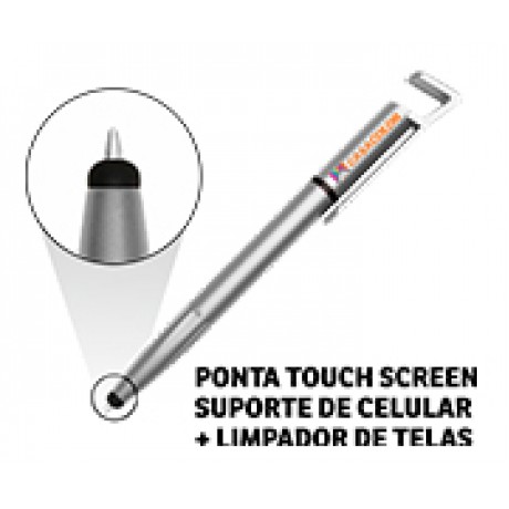 CANETAS PERSONALIZADAS IMPRESSÃO COLORIDA PLÁSTICAS MULTIFUNÇÃO SUPORTE DE CELULAR PRATA Colorido frente e verso - 10 un.