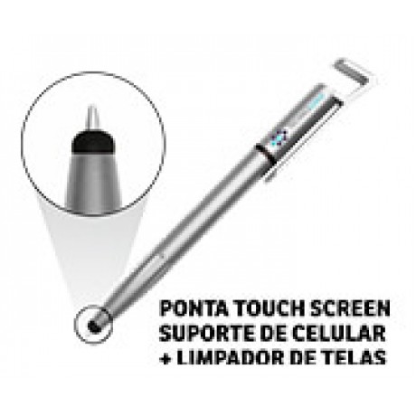 CANETAS PERSONALIZADAS IMPRESSÃO COLORIDA PLÁSTICAS MULTIFUNÇÃO SUPORTE DE CELULAR PRATA Colorido frente e verso - 100 un.