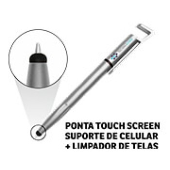 CANETAS PERSONALIZADAS IMPRESSÃO COLORIDA PLÁSTICAS MULTIFUNÇÃO SUPORTE DE CELULAR PRATA Colorido frente e verso - 100 un.