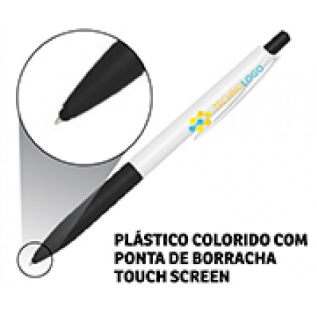 CANETAS PERSONALIZADAS IMPRESSAO COLORIDA PLASTICAS TOUCH PRETO Colorido frente - 25 un.