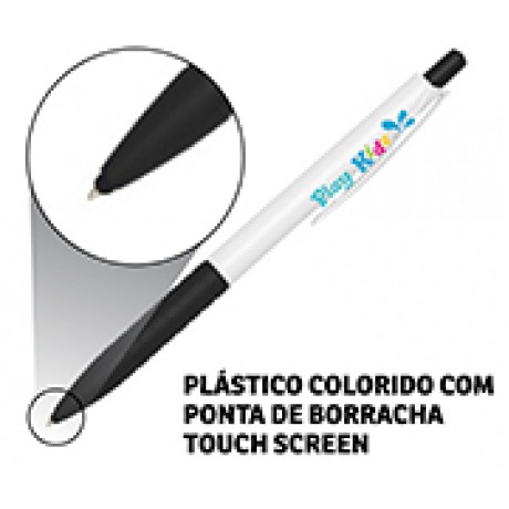 CANETAS PERSONALIZADAS IMPRESSAO COLORIDA PLASTICAS TOUCH PRETO Colorido frente - 10 un.
