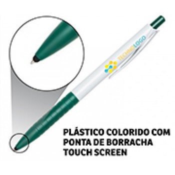 CANETAS PERSONALIZADAS IMPRESSAO COLORIDA PLASTICAS TOUCH VERDE Colorido frente - 25 un.