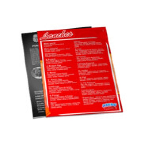 CARDÁPIOS DESCARTÁVEIS APERGAMINHADO 180G 300X420MM Colorido frente e preto e branco verso - 500 un.