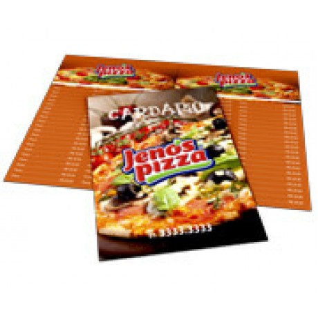 CARDÁPIOS 4 PÁGINAS COM DOBRA COUCHÊ 275G 480X330MM Colorido frente e verso - 50 un.