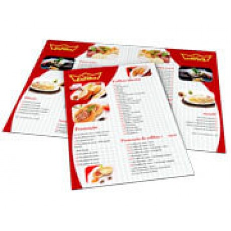 CARDÁPIOS 4 PÁGINAS COM DOBRA COUCHÊ 275G 480X330MM Colorido frente e verso - 100 un.
