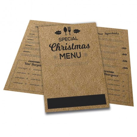 CARDÁPIOS 4 PÁGINAS COM DOBRA KRAFT 250G 480X330MM Preto e branco frente e verso - 10 un.