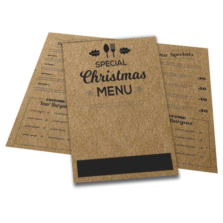 CARDÁPIOS 4 PÁGINAS COM DOBRA KRAFT 250G 480X330MM Preto e branco frente e verso - 10 un.