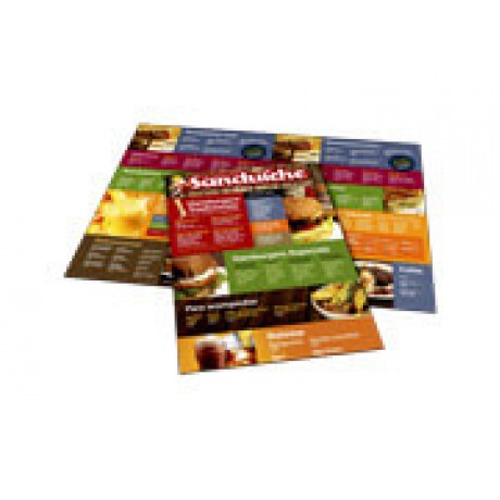 CARDÁPIOS 4 PÁGINAS COM DOBRA RECICLATO 250G 330X480MM Colorido frente e verso - 10 un.