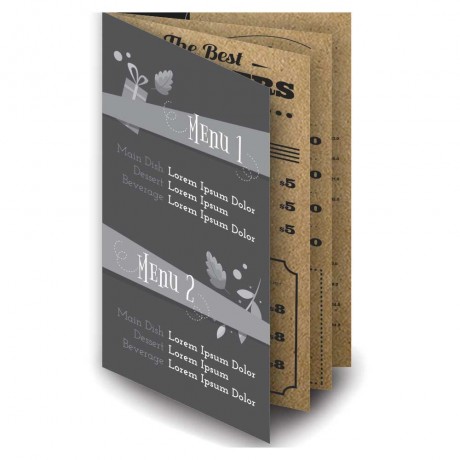 CARDÁPIOS 8 PÁGINAS COM DOBRA KRAFT 250G 210X300MM Preto e branco frente e verso - 100 un.