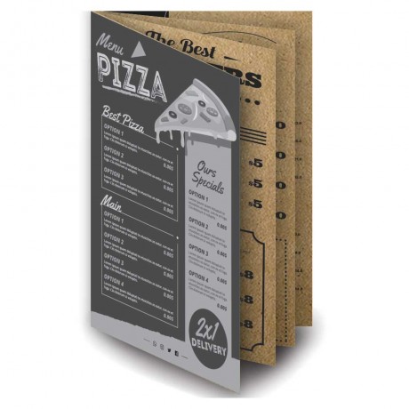 CARDÁPIOS 8 PÁGINAS COM DOBRA KRAFT 250G 330X480MM Preto e branco frente e verso - 25 un.