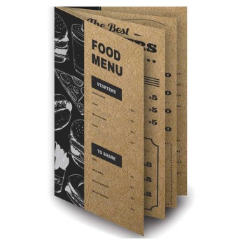 CARDÁPIOS 8 PÁGINAS COM DOBRA KRAFT 250G 330X480MM Preto e branco frente e verso - 10 un.
