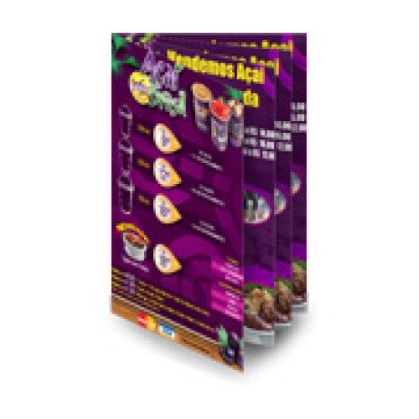 CARDÁPIOS 8 PÁGINAS COM DOBRA RECICLATO 250G 480X330MM Colorido frente e verso - 200 un.