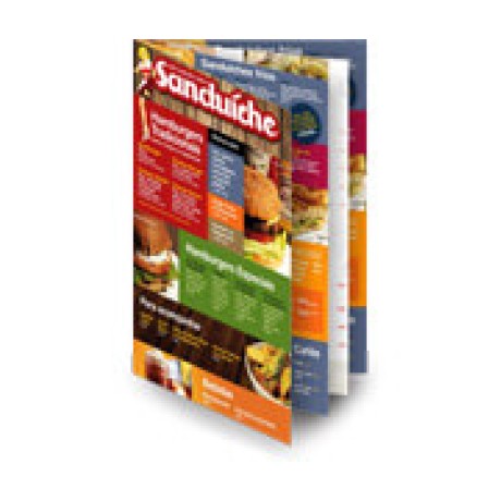 CARDÁPIOS 8 PÁGINAS COM DOBRA RECICLATO 250G 480X330MM Colorido frente e verso - 100 un.