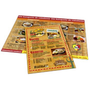 CARDÁPIOS CARDÁPIOS PERSONALIZADOS 4 PÁGINAS COM DOBRA COUCHÊ 300G 330X480MM Colorido frente e verso - 200 un.