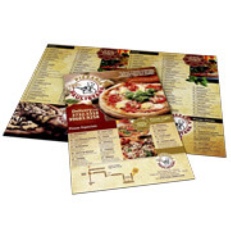 CARDÁPIOS CARDÁPIOS PERSONALIZADOS 4 PÁGINAS COM DOBRA COUCHÊ 300G 480X330MM Colorido frente e verso - 6 un.
