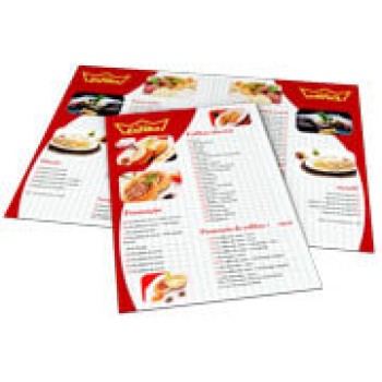 CARDÁPIOS CARDÁPIOS PERSONALIZADOS 4 PÁGINAS COM DOBRA COUCHÊ 300G 480X330MM Colorido frente e verso - 100 un.