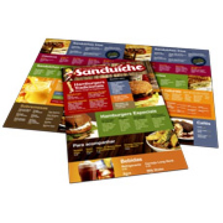 CARDÁPIOS CARDÁPIOS PERSONALIZADOS 4 PÁGINAS COM DOBRA COUCHÊ 300G 480X330MM Colorido frente e verso - 10 un.