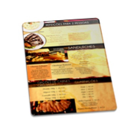CARDÁPIOS CARDÁPIOS PERSONALIZADOS PVC PVC 0,50MM PREMIUM BRANCO 273X424MM Colorido frente - 25 un.