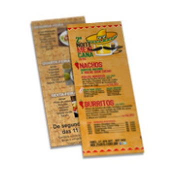 CARDÁPIOS CARDÁPIOS PERSONALIZADOS SIMPLES COUCHÊ 300G 105X300MM Colorido frente e verso - 100 un.