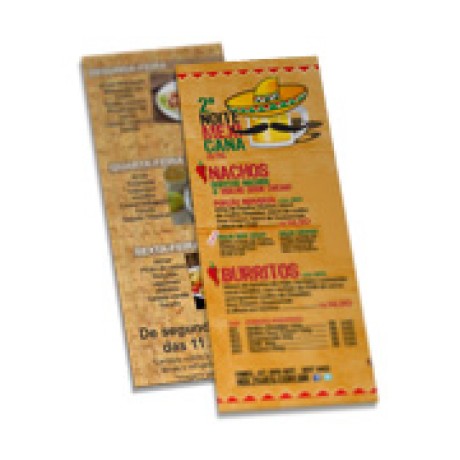 CARDÁPIOS CARDÁPIOS PERSONALIZADOS SIMPLES COUCHÊ 300G 105X300MM Colorido frente e verso - 100 un.