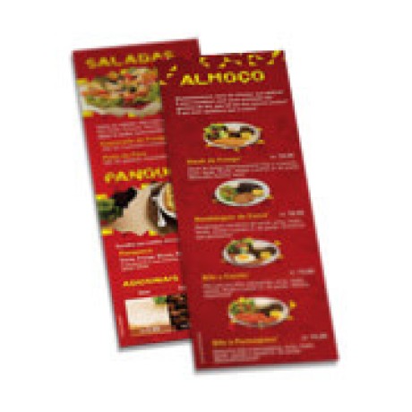 CARDÁPIOS CARDÁPIOS PERSONALIZADOS SIMPLES COUCHÊ 300G 105X300MM Colorido frente e verso - 48 un.