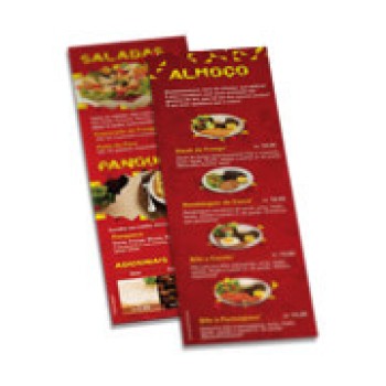 CARDÁPIOS CARDÁPIOS PERSONALIZADOS SIMPLES COUCHÊ 300G 105X300MM Colorido frente e verso - 48 un.