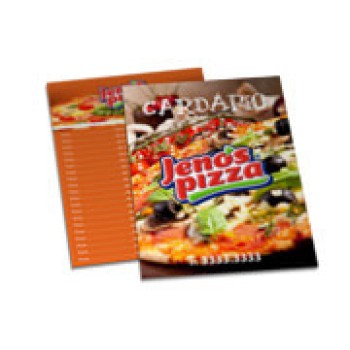CARDÁPIOS CARDÁPIOS PERSONALIZADOS SIMPLES COUCHÊ 300G 150X210MM Colorido frente e verso - 48 un.