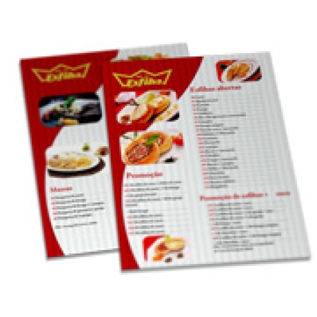 CARDÁPIOS CARDÁPIOS PERSONALIZADOS SIMPLES COUCHÊ 300G 300X420MM Colorido frente e verso - 100 un.