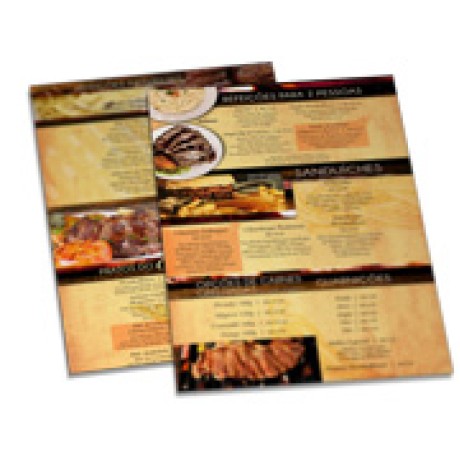 CARDÁPIOS CARDÁPIOS PERSONALIZADOS SIMPLES COUCHÊ 300G 300X420MM Colorido frente e verso - 5 un.