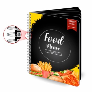 CARDÁPIOS CARDÁPIOS PERSONALIZADOS WIRE O 12 PÁGINAS COUCHÊ 300G 210X300MM Colorido frente e verso - 6 un.